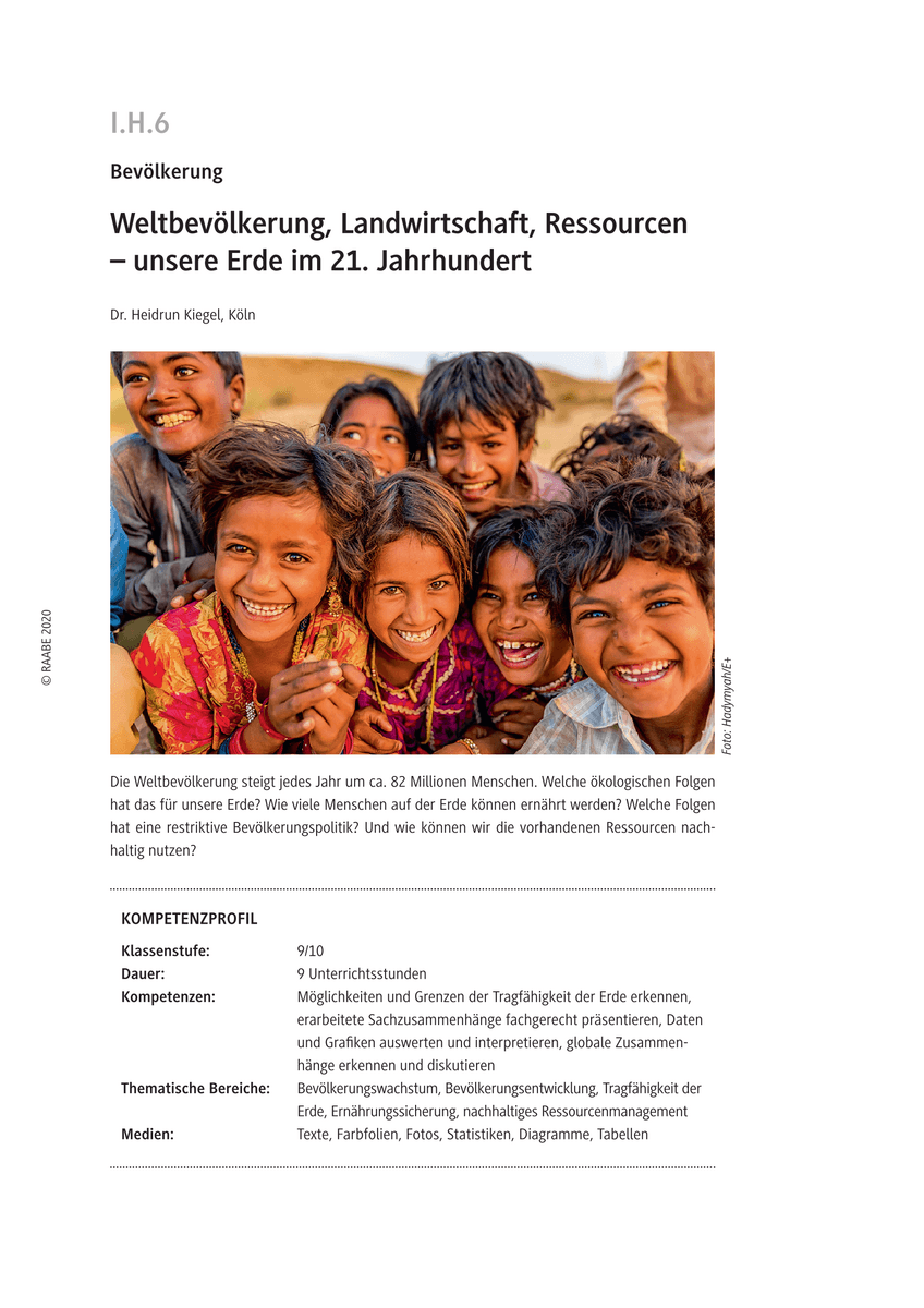 Weltbevölkerung, Landwirtschaft, Ressourcen