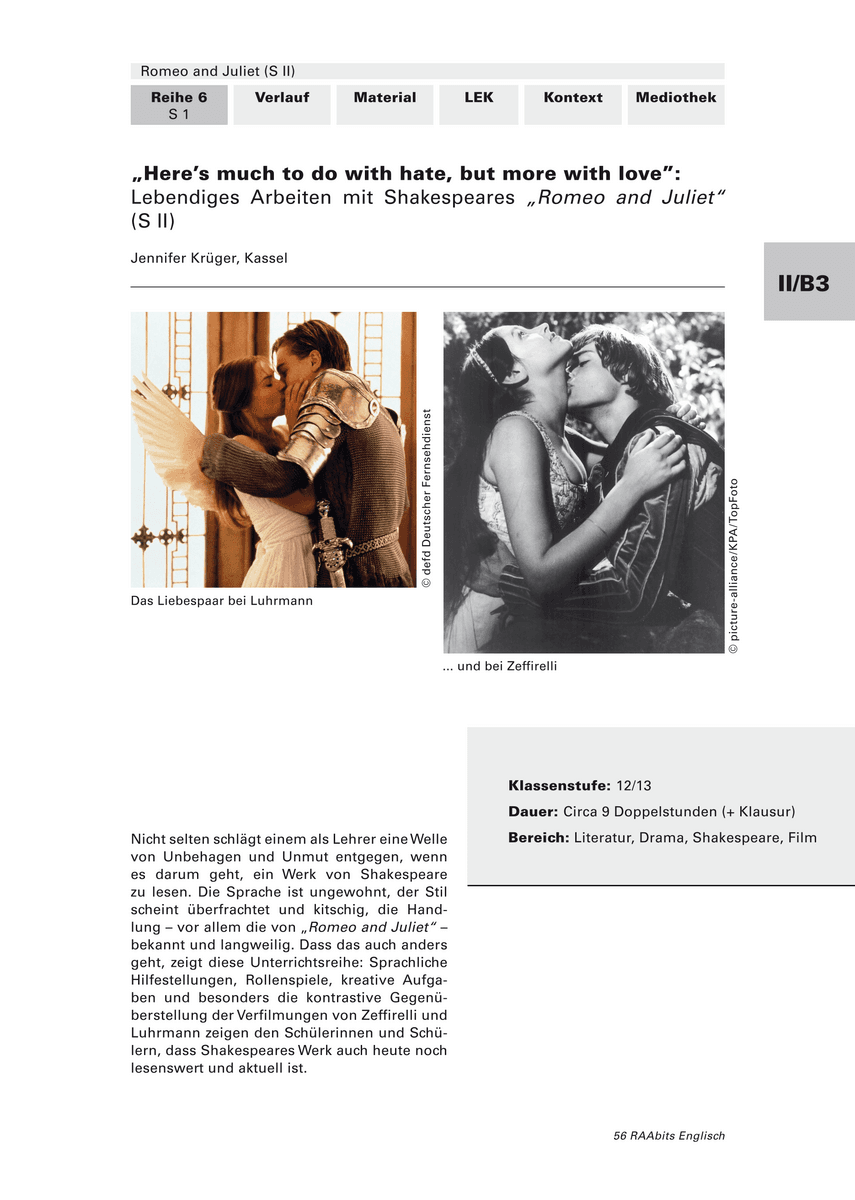Lebendiges Arbeiten mit Shakespeares „Romeo and Juliet“