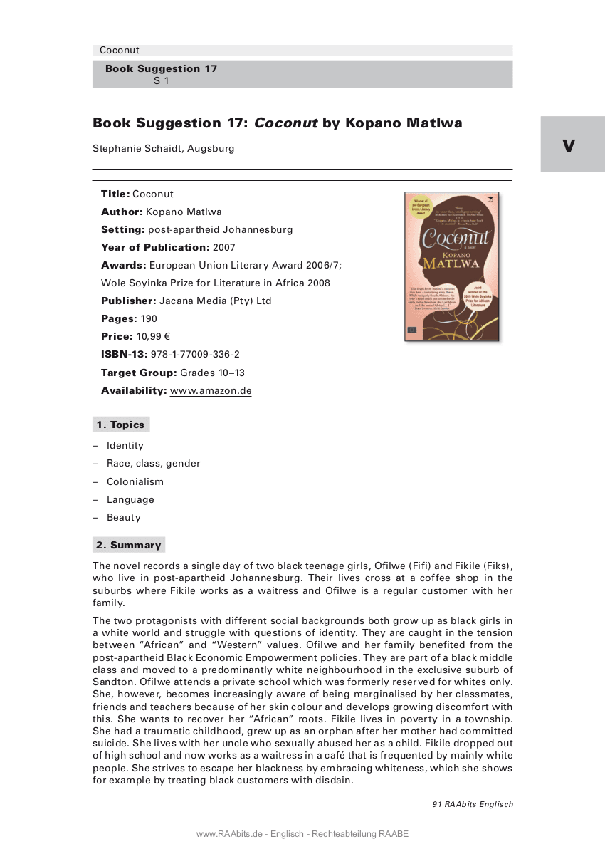 Book Suggestion 17: Coconut by Kopano Matlwa