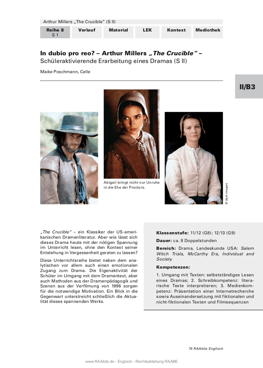 In dubio pro reo? Arthur Millers "The Crucible"- Schüleraktivierende Erarbeitung