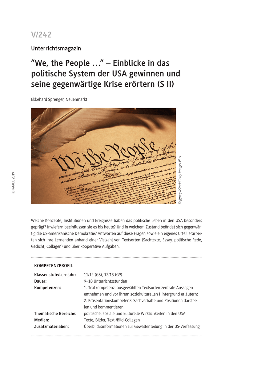 Einblicke in das politische System der USA gewinnen und seine gegenwärtige Krise erörtern