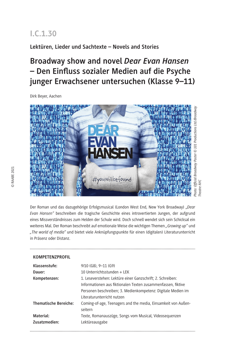 Broadway show and novel „Dear Evan Hansen“