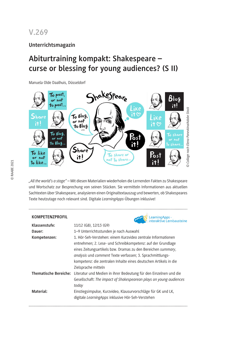 Abiturtraining kompakt: Shakespeare - curse or blessing for young audiences?