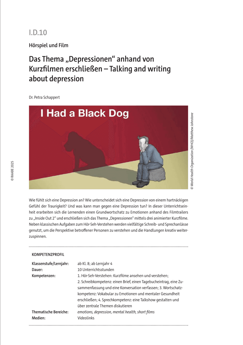 Das Thema „Depressionen“ anhand von Kurzfilmen erschließen