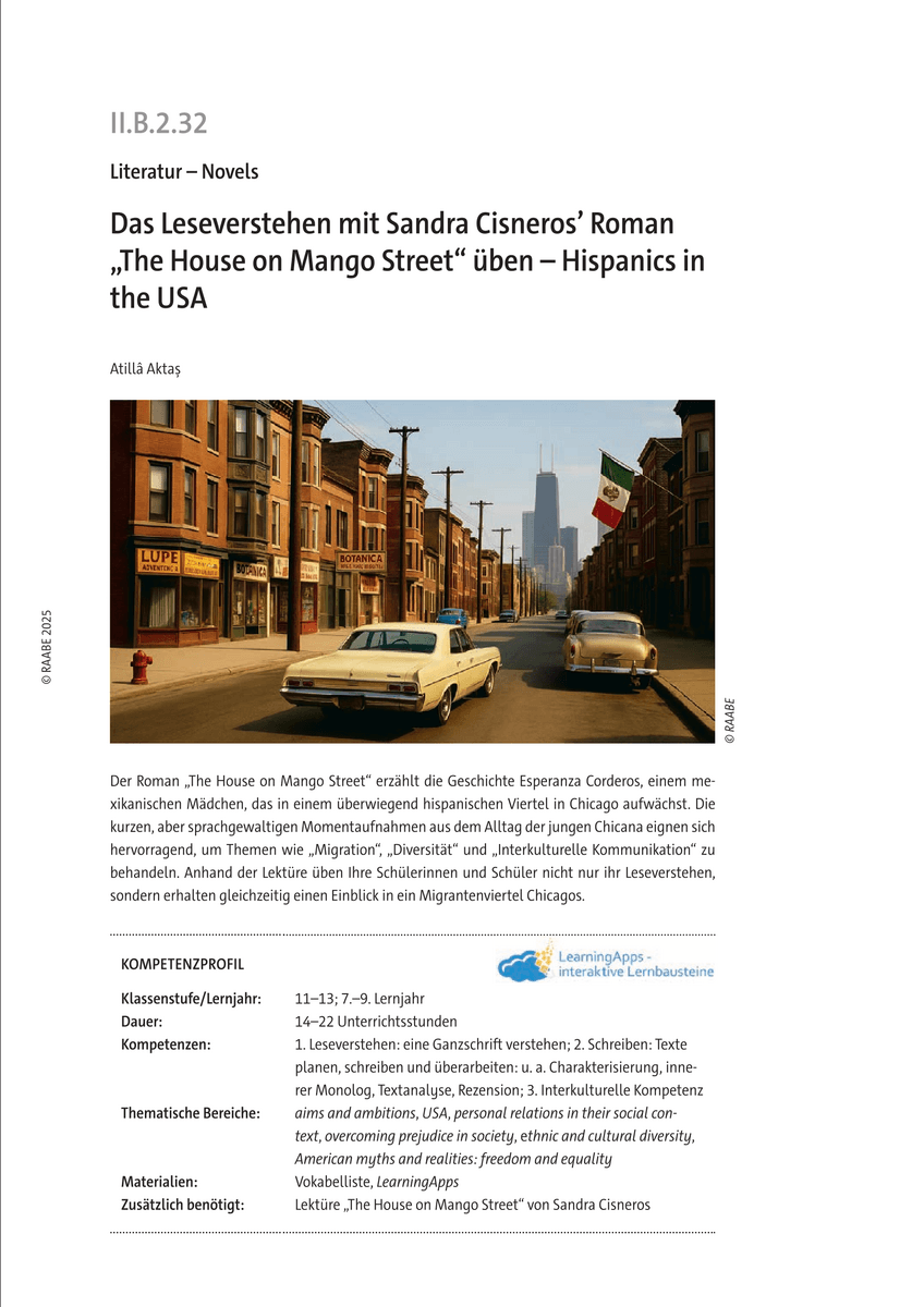 Das Leseverstehen mit Sandra Cisneros’ Roman „The House on Mango Street“ üben