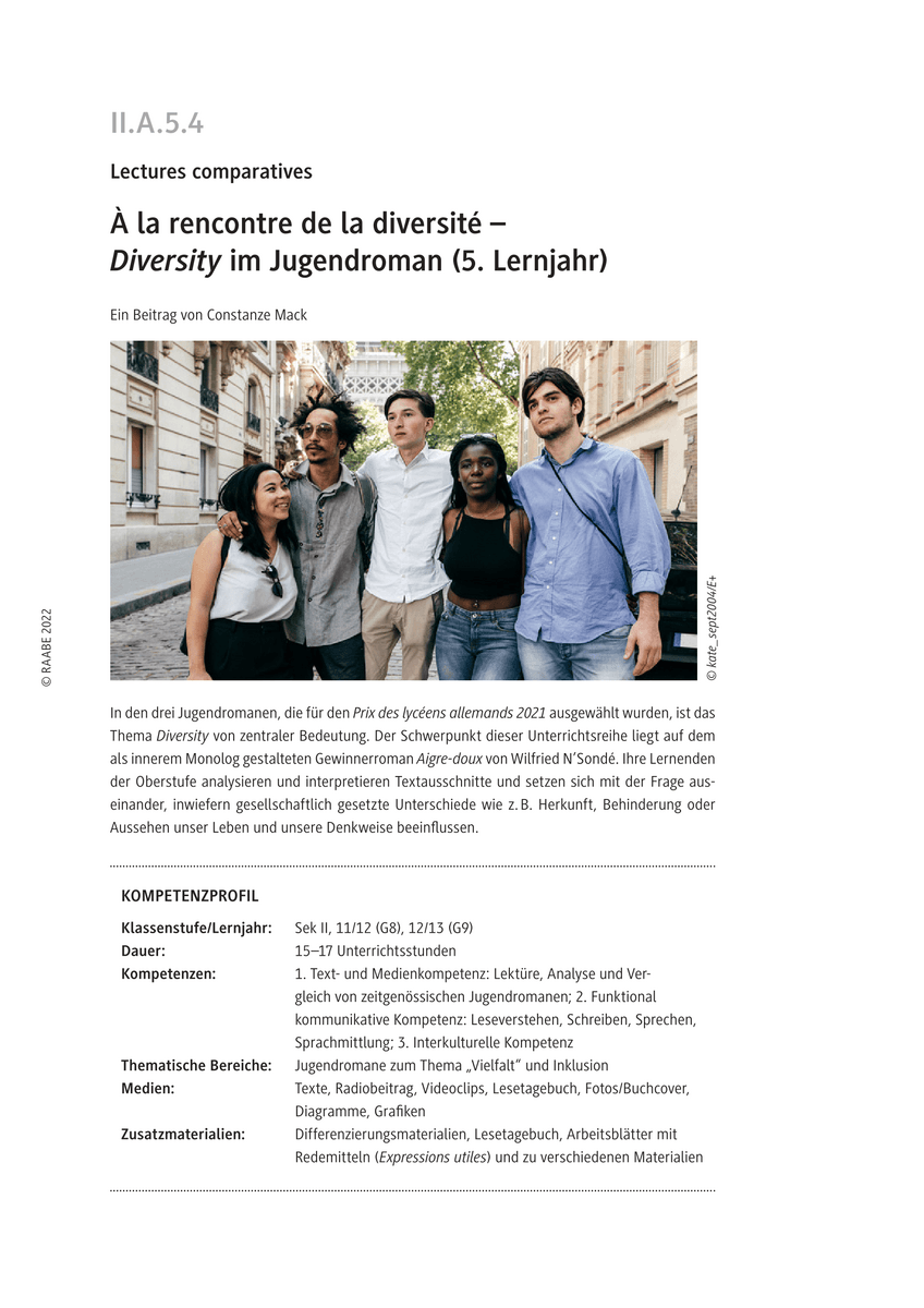 À la rencontre de la diversité – Diversity im Jugendroman (5. Lernjahr)