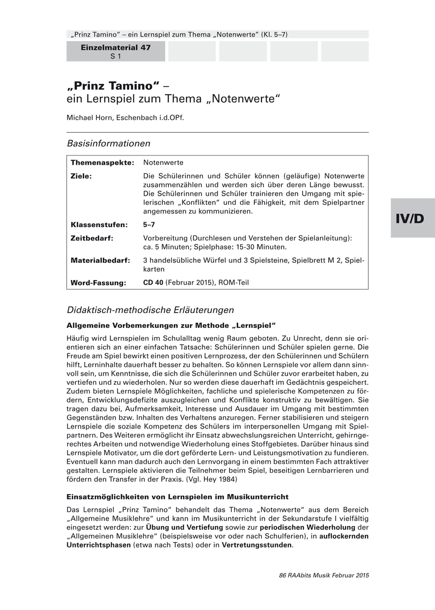 Ein Lernspiel zum Thema „Notenwerte“