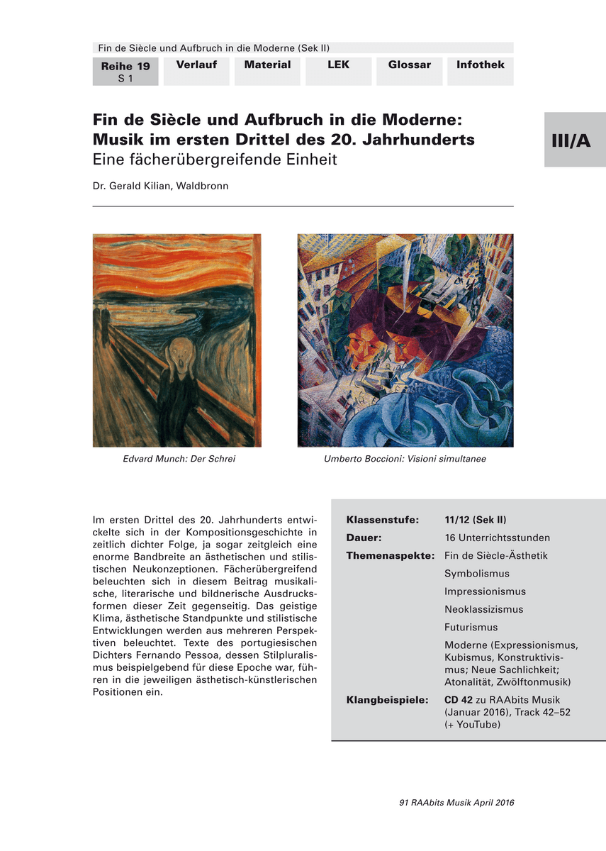 Fin de Siècle und Aufbruch in die Moderne: Musik im ersten Drittel des 20. Jahrhunderts