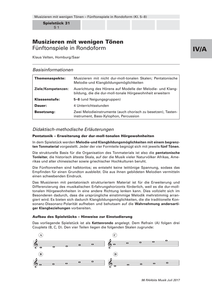 Musizieren mit wenigen Tönen