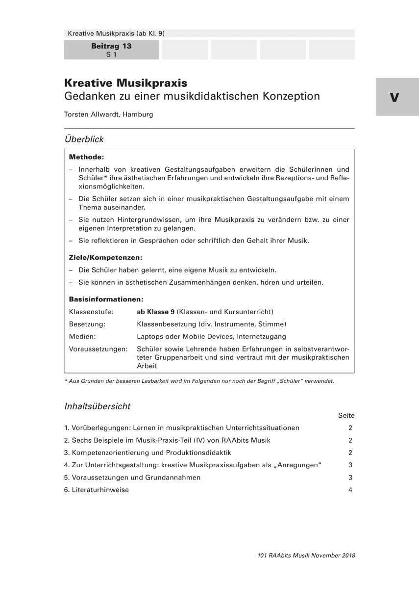 Kreative Musikpraxis - Gedanken zu einer musikdidaktischen Konzeption