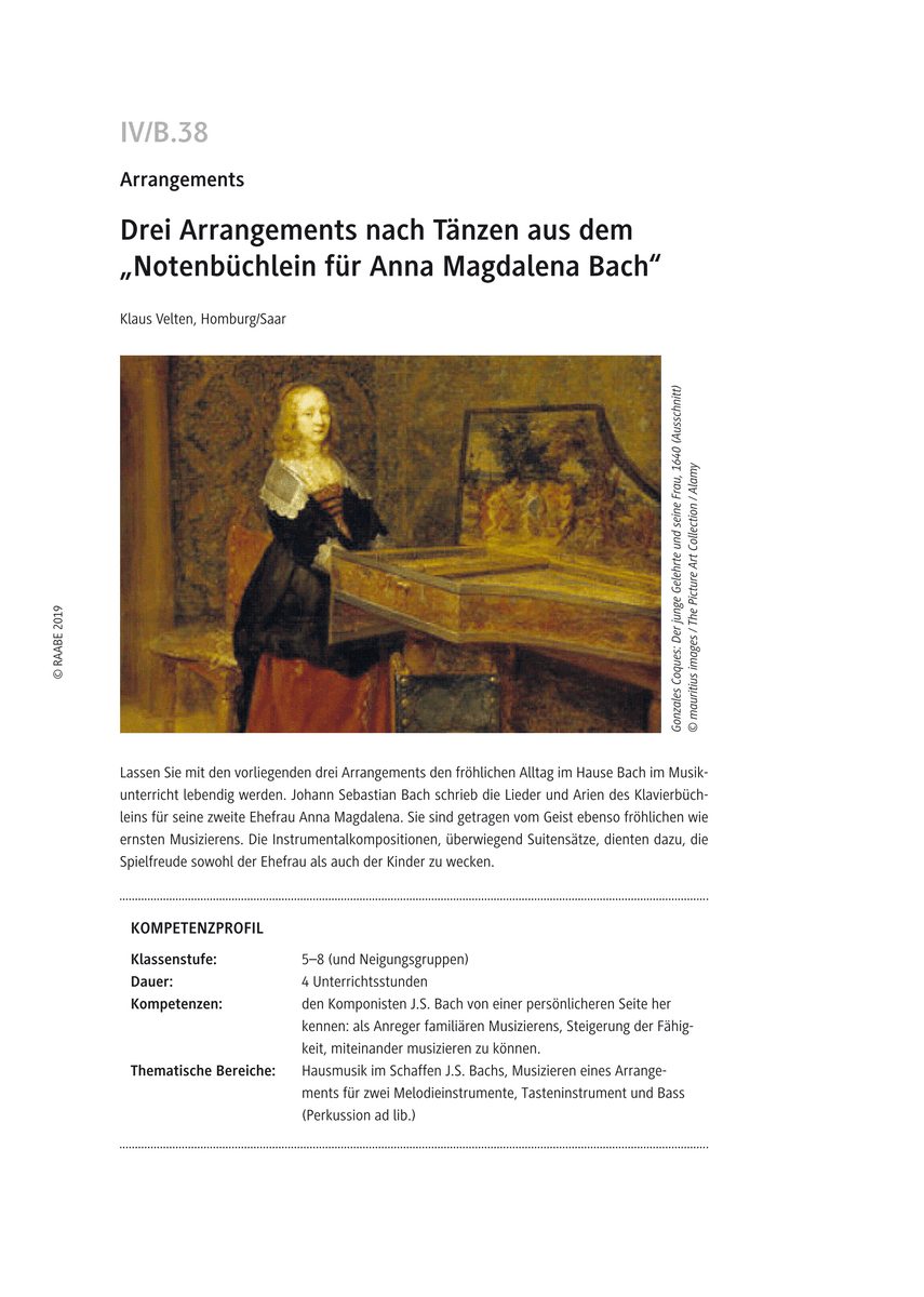 Drei Arrangements nach Tänzen aus dem „Notenbüchlein für Anna Magdalena Bach“
