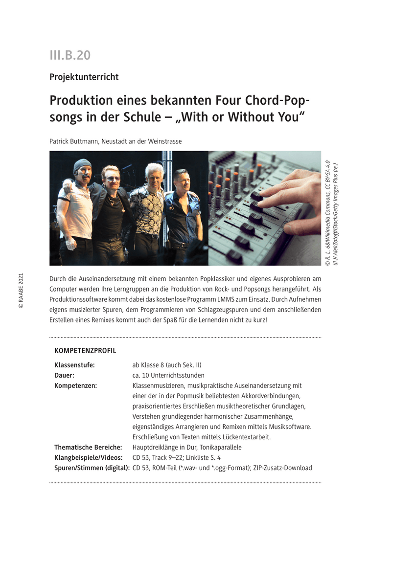 Produktion eines bekannten Four Chord-Popsongs in der Schule