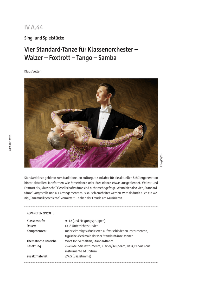 Vier Standard-Tänze für Klassenorchester