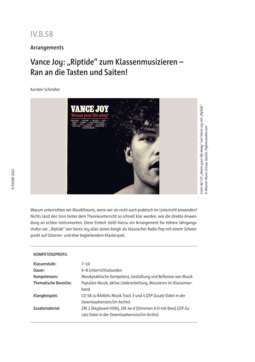 Vance Joy: „Riptide“ zum Klassenmusizieren