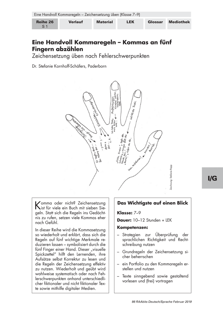 Eine Handvoll Kommaregeln – Kommas an fünf Fingern abzählen
