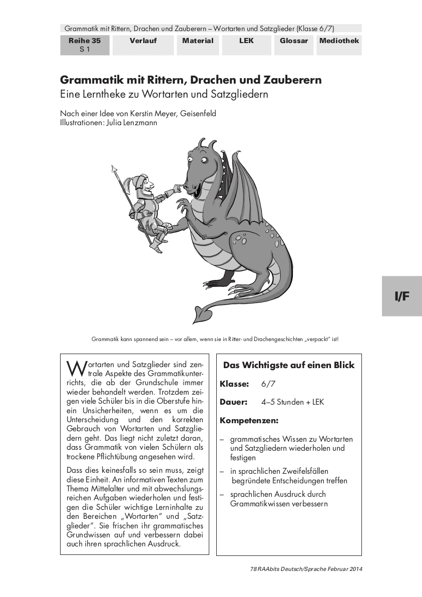 Grammatik mit Rittern, Drachen und Zauberern. Eine Lerntheke zu Wortarten und Sa