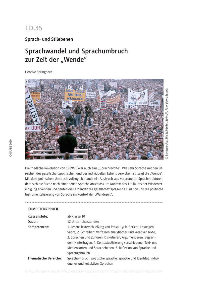 Sprachwandel und Sprachumbruch zur Zeit der „Wende“