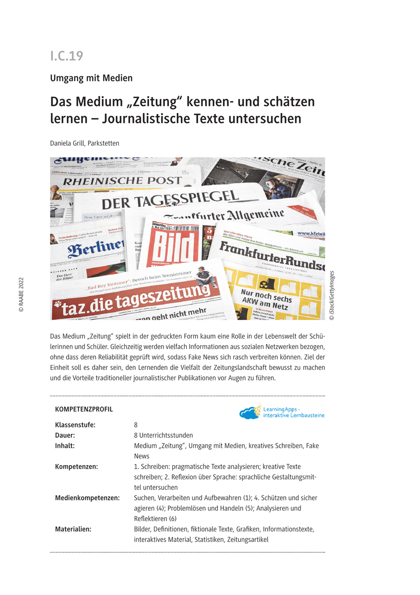 Das Medium „Zeitung“ kennen- und schätzen lernen