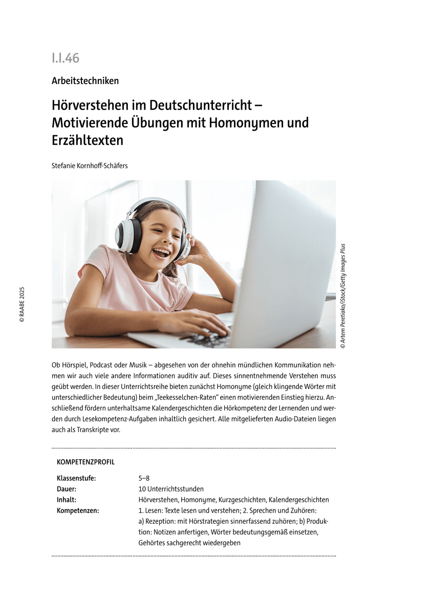 Hörverstehen im Deutschunterricht Motivierende Übungen mit Homonymen