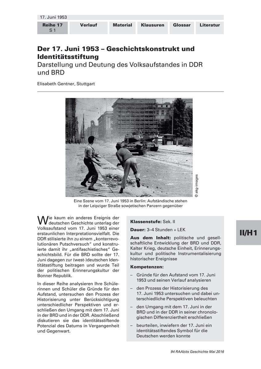 Der 17. Juni 1953 – Geschichtskonstrukt und Identitätsstiftung