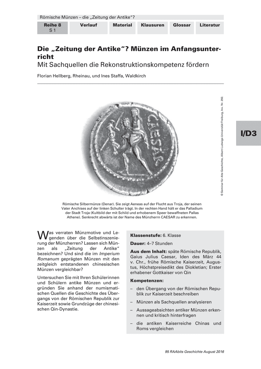 Die „Zeitung der Antike“? Münzen im Anfangsunterricht