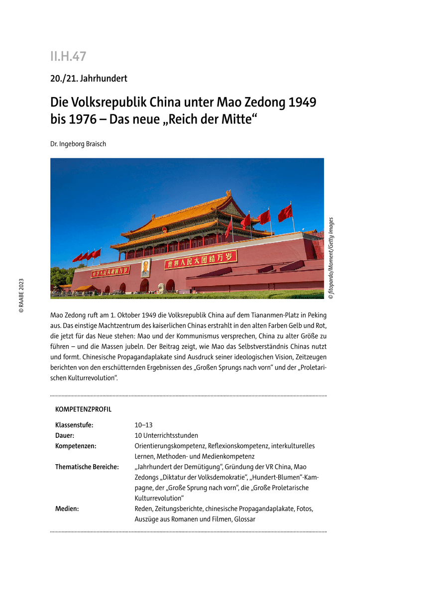 Die Volksrepublik China unter Mao Zedong 1949 bis 1976
