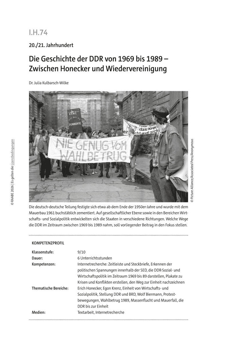 Die Geschichte der DDR von 1969 bis 1989