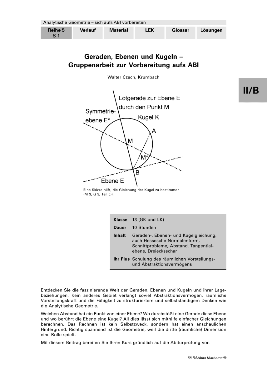 Geraden, Ebenen und Kugeln
