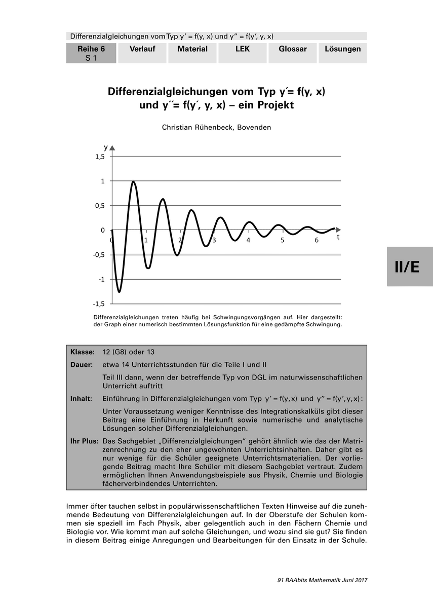 Differenzialgleichungen vom Typ y' = f(y, x) und y'' = f(y', y, x)