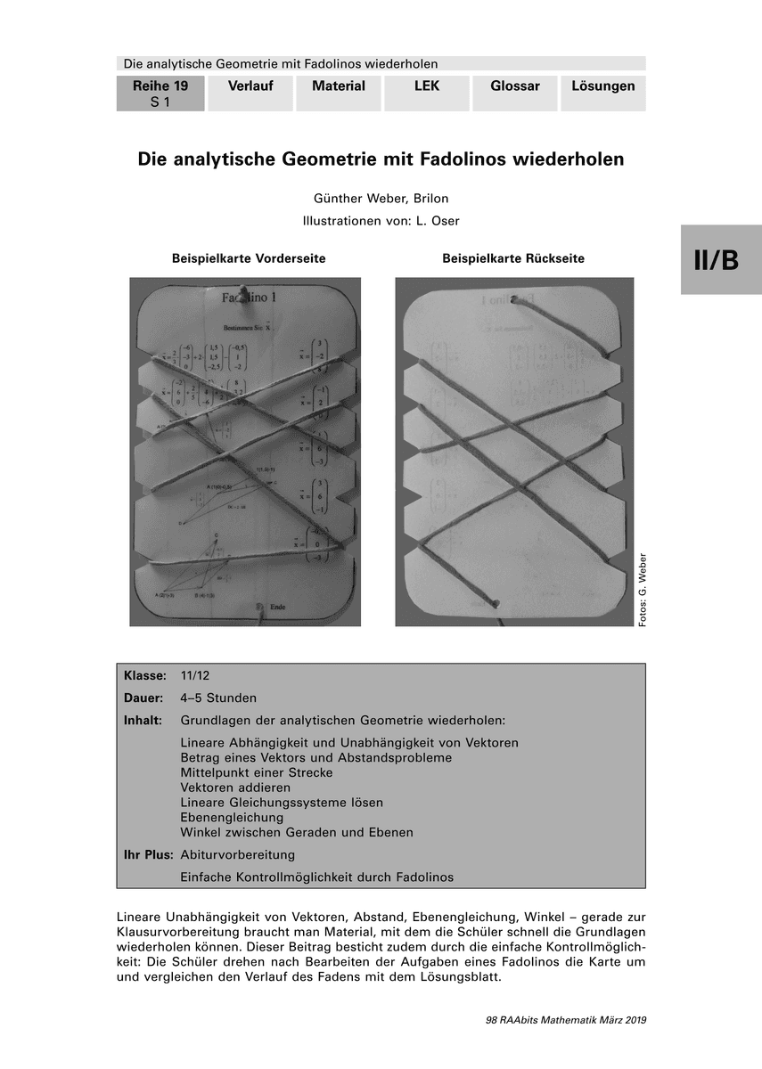 Die analytische Geometrie mit Fadolinos wiederholen