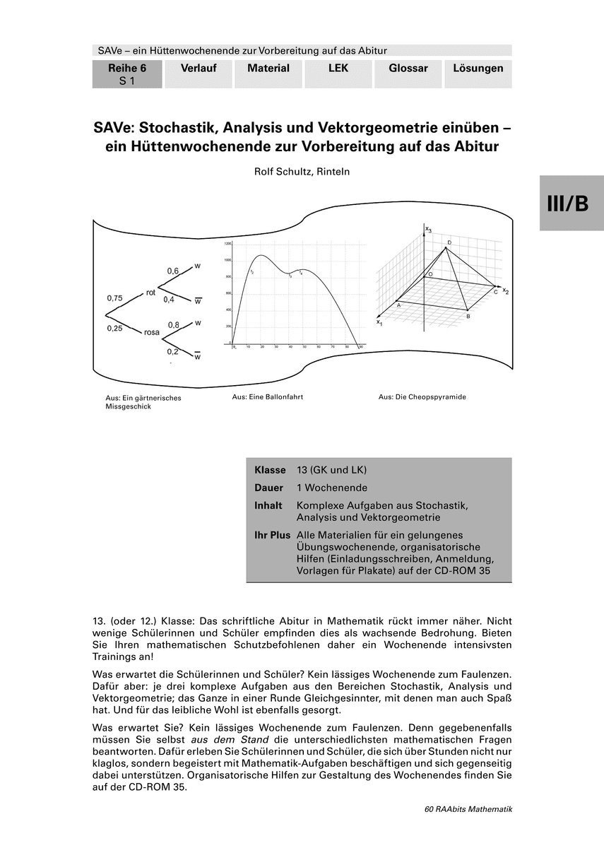 SAVe: Stochastik, Analysis und Vektorgeometrie einüben