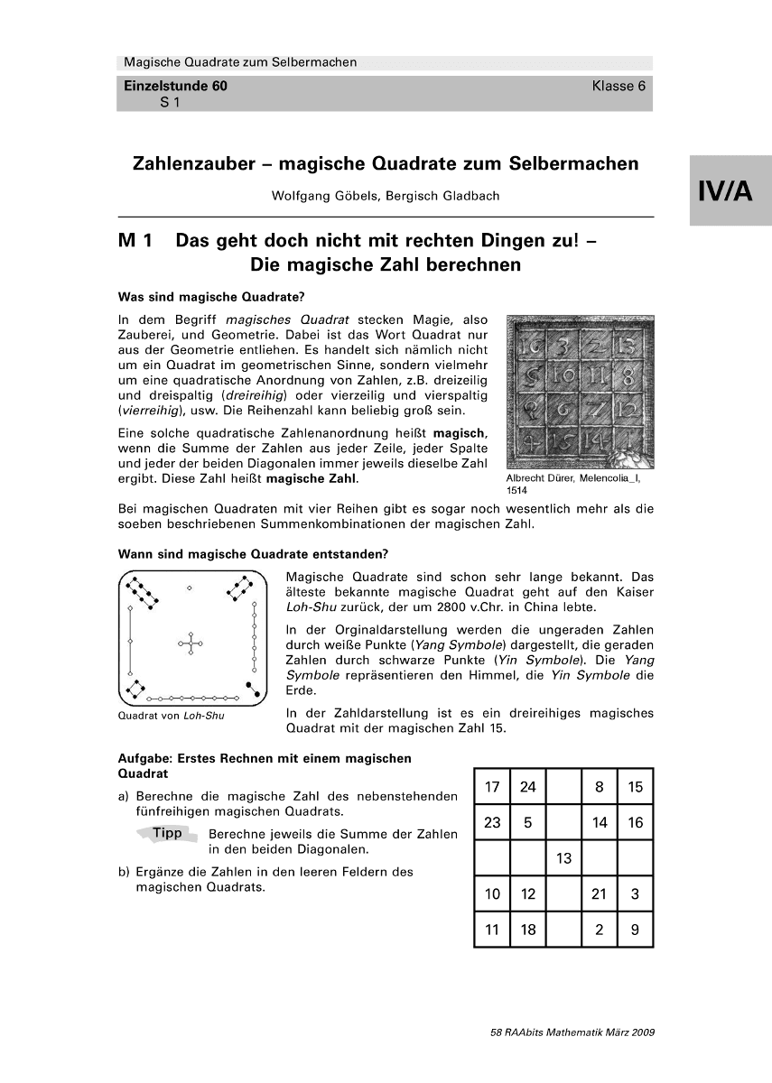 Zahlenzauber - magische Quadrate zum Selbermachen
