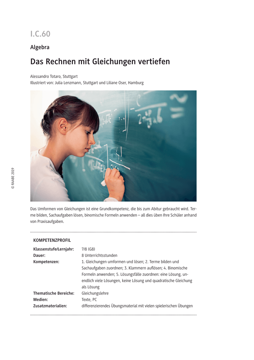 Das Rechnen mit Gleichungen vertiefen