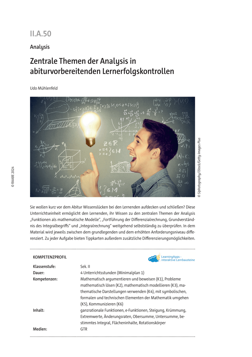 Zentrale Themen der Analysis in abiturvorbereitenden Lernerfolgskontrollen