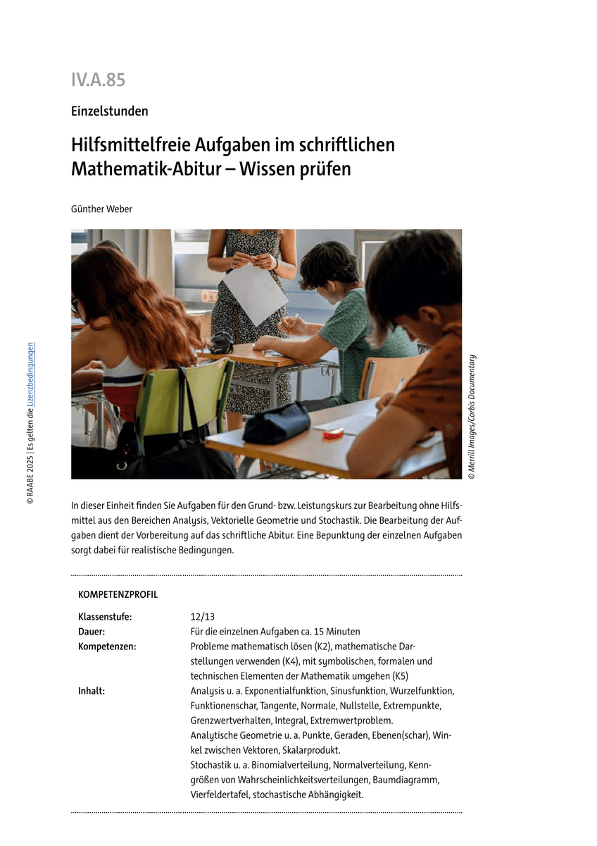 Hilfsmittelfreie Aufgaben im schriftlichen Mathematik-Abitur