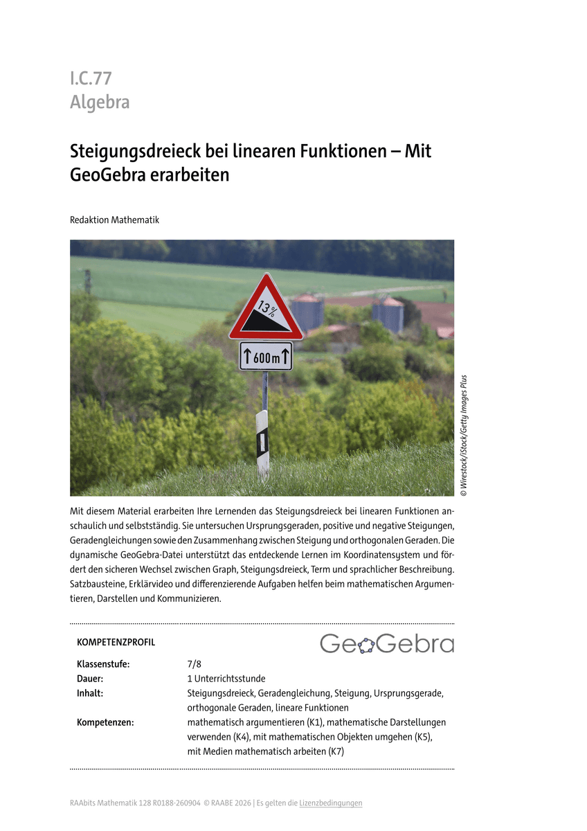 Mathe-Aufgaben mit GeoGebra: Steigungsdreieck bei linearen Funktionen erarbeiten