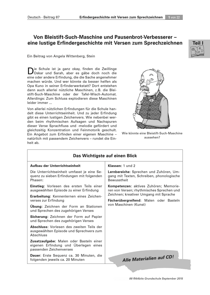 Erfindergeschichte mit Zeichenversen