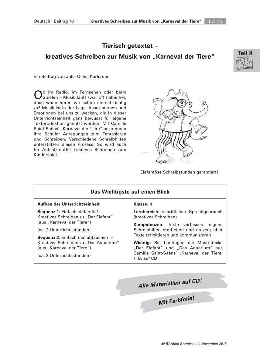 Kreatives Schreiben zu "Karneval der Tiere"