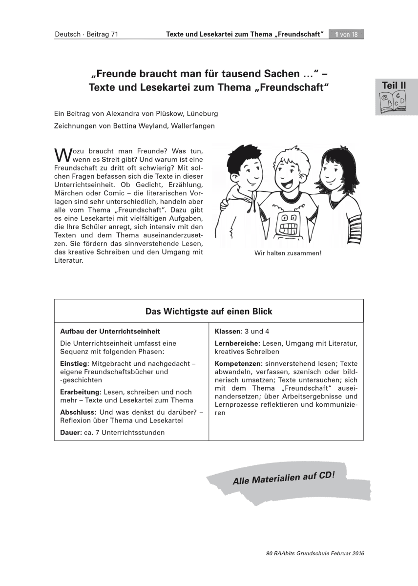 Lesekartei zum Thema "Freundschaft"