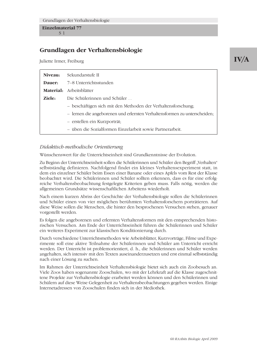 Grundlagen der Verhaltensbiologie