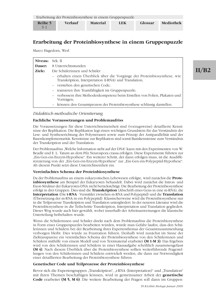 Erarbeitung der Proteinbiosynthese in einem  Gruppenpuzzle