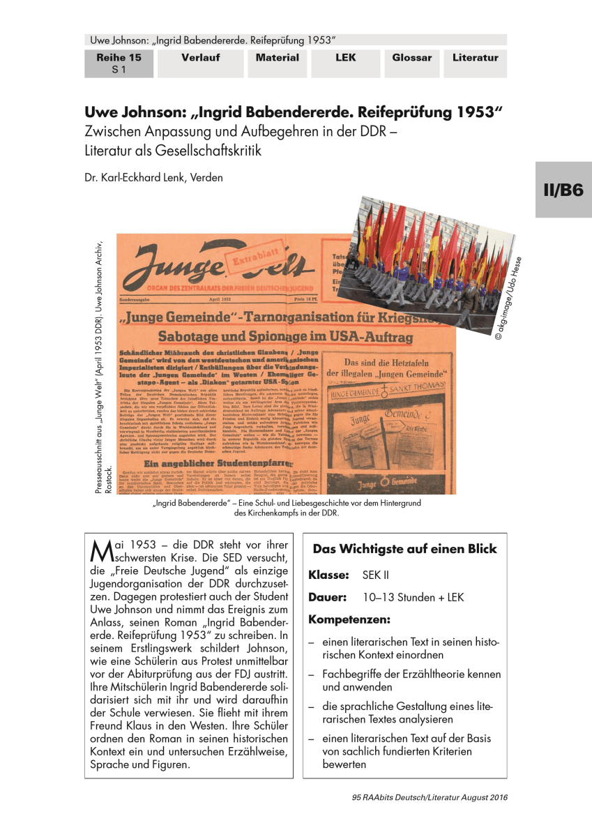 Uwe Johnson: "Ingrid Babendererde. Reifeprüfung 1953"
