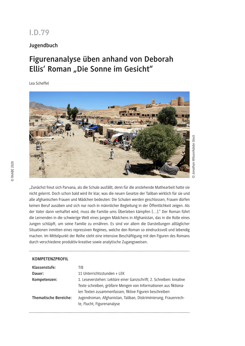 Figurenanalyse üben anhand von Deborah Ellis‘ Roman „Die Sonne im Gesicht“