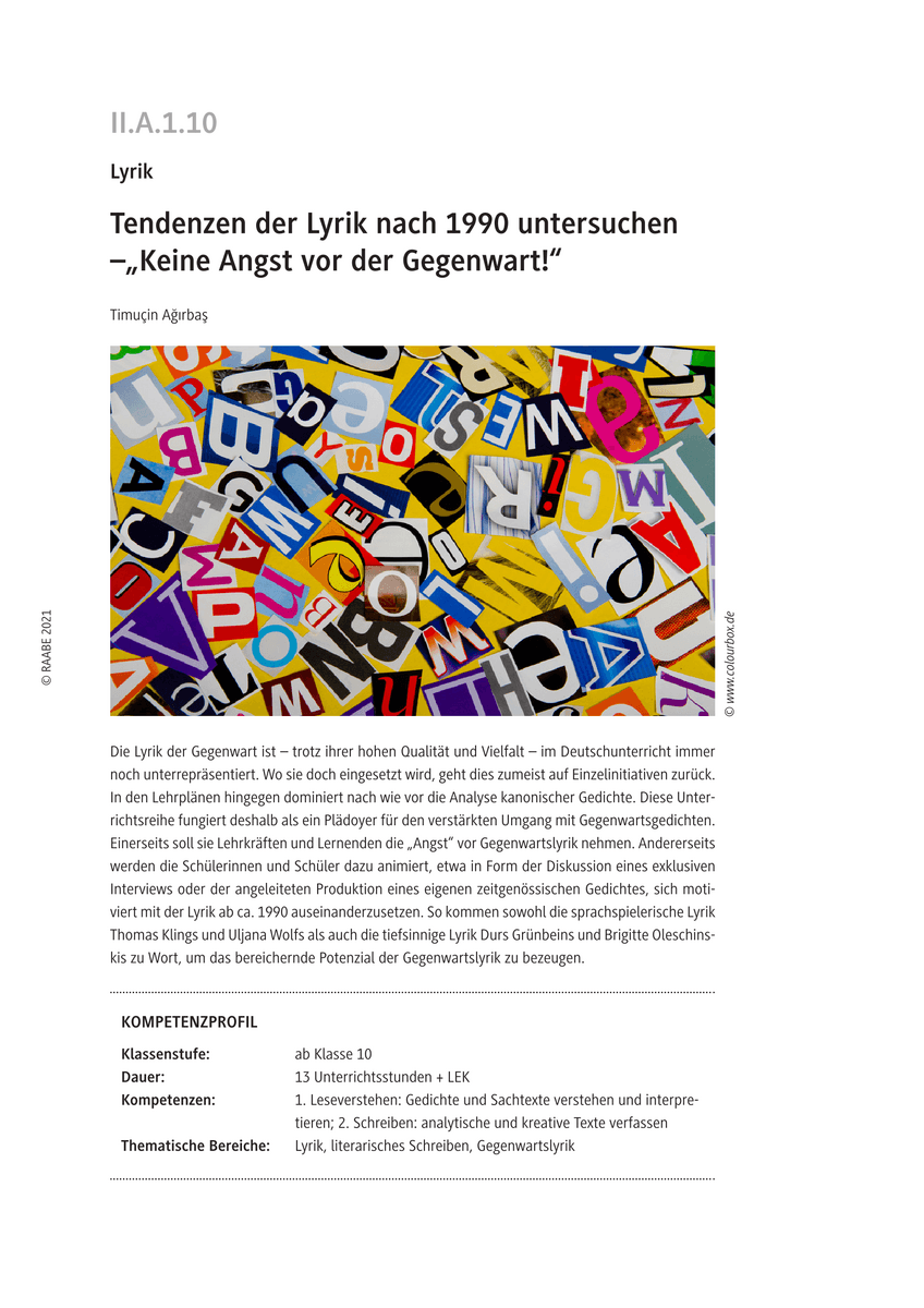 Tendenzen der Lyrik nach 1990 untersuchen