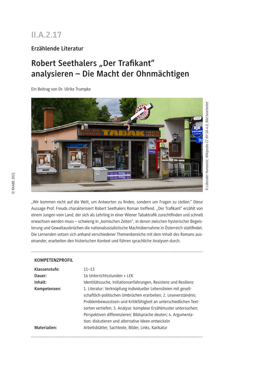 Robert Seethalers „Der Trafikant“ analysieren