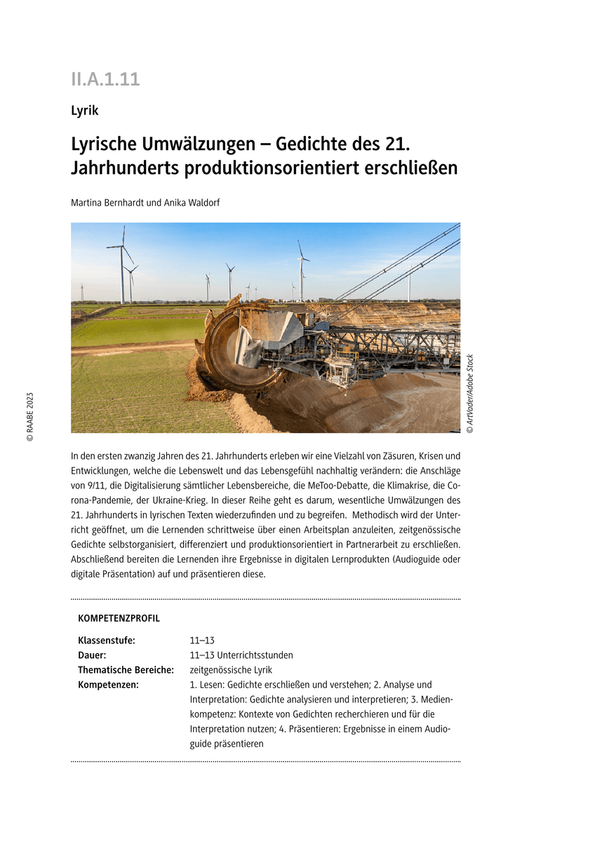 Gedichte des 21. Jahrhunderts produktionsorientiert erschließen