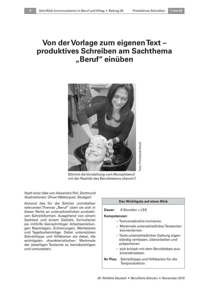 Produktives Schreiben am Sachthema "Beruf" einüben
