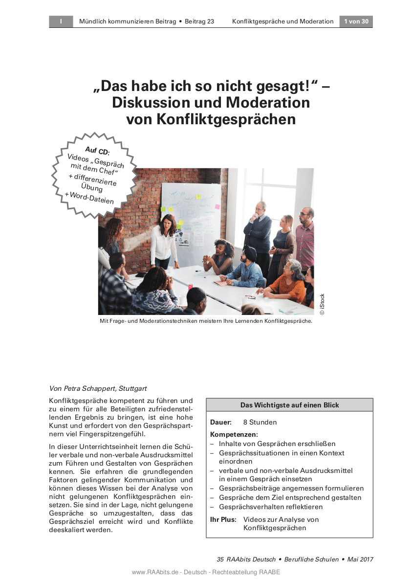 Diskussion und Moderation von Konfliktgesprächen