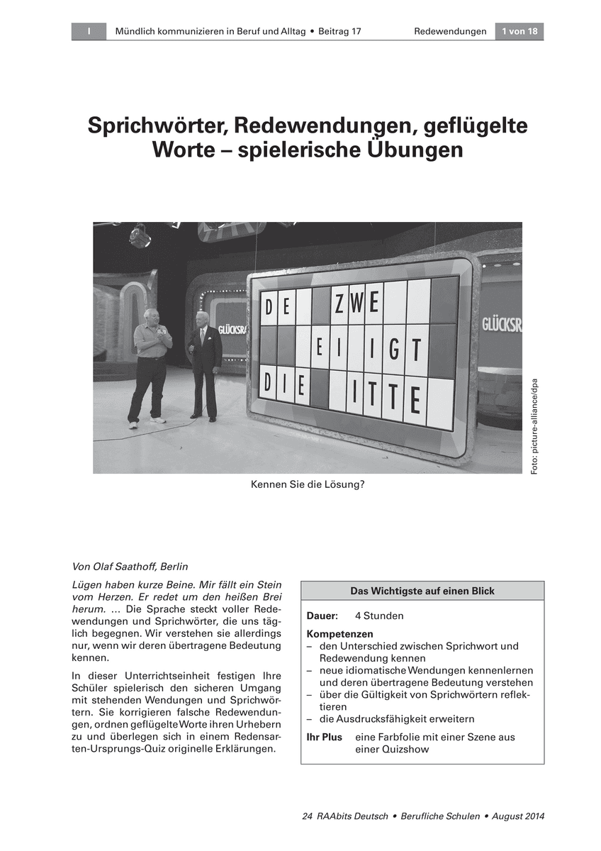 Sprichwörter, Redewendungen, geflügelte Worte