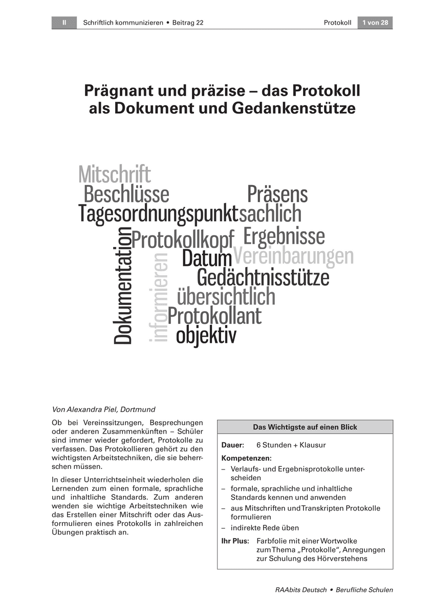 Das Protokoll als Dokument und Gedankenstütze